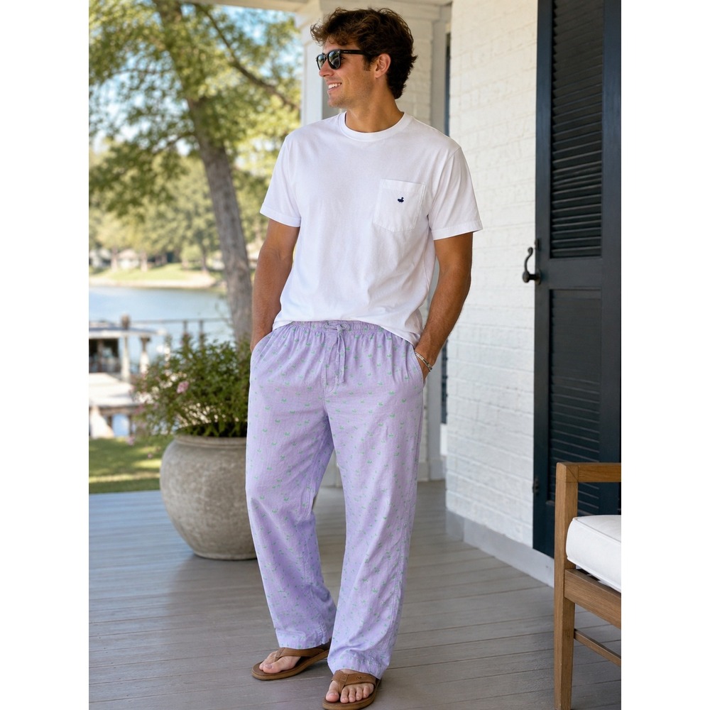 Southern Marsh Mens Purple Green Mallard Duck Embroidered Lounge Pajama Pants M
